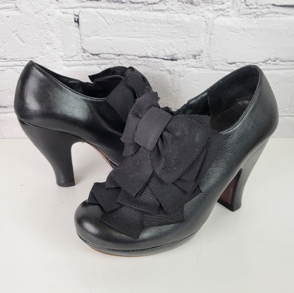 CHIE MIHARA Black Bow Leather Platform Booties